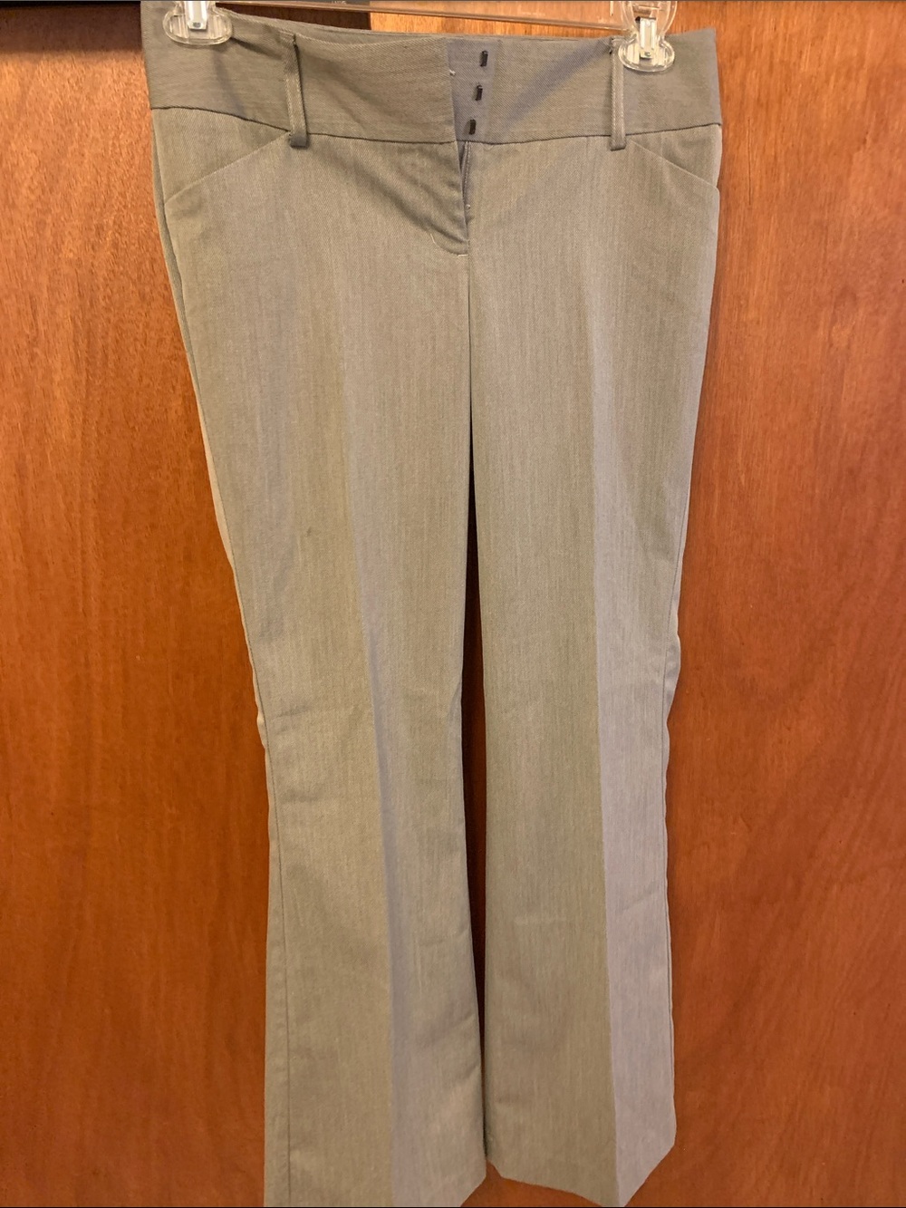 Express Editor Boot Cut Pants in Light Gray with Leopard Trim